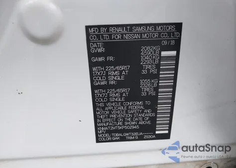 2019 Nissan Rogue Sv z USA, uszkodzony, nr VIN KNMAT2MT5KP502945